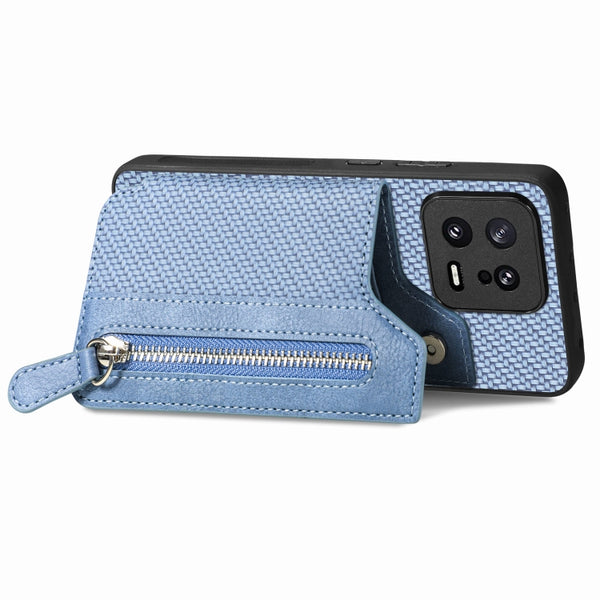 For Xiaomi 13 Carbon Fiber Flip Zipper Wallet Phone Case(Blue)