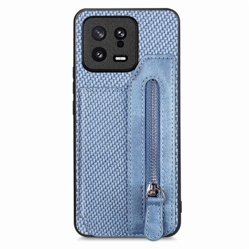 For Xiaomi 13 Carbon Fiber Flip Zipper Wallet Phone Case(Blue)