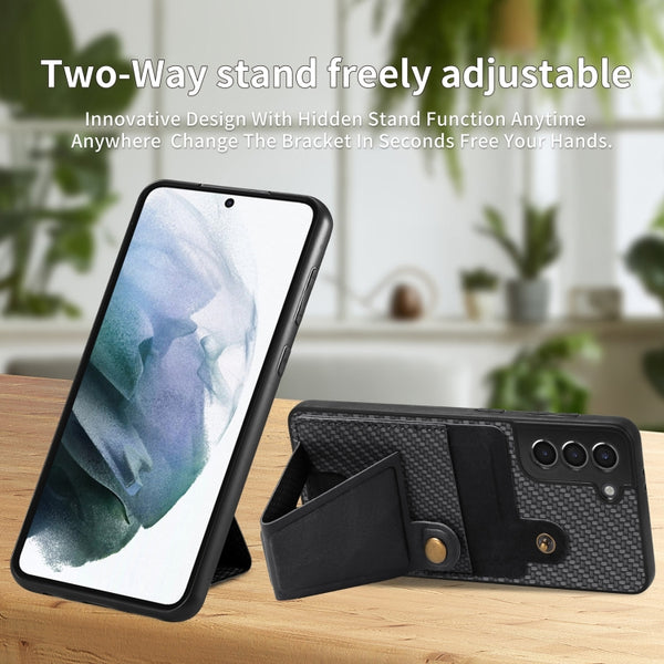 For Samsung Galaxy S21 5G Carbon Fiber Wallet Flip Card K-shaped Holder Phone Case(Black)