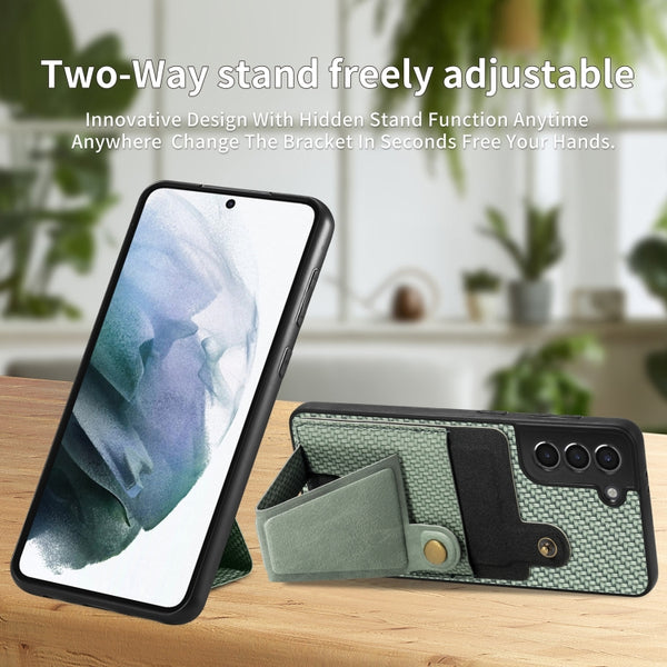 For Samsung Galaxy S21 5G Carbon Fiber Wallet Flip Card K-shaped Holder Phone Case(Green)