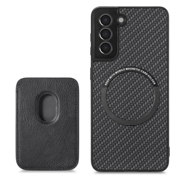 For Samsung Galaxy S21 5G Carbon Fiber Leather Card Magsafe Magnetic Phone Case(Black)