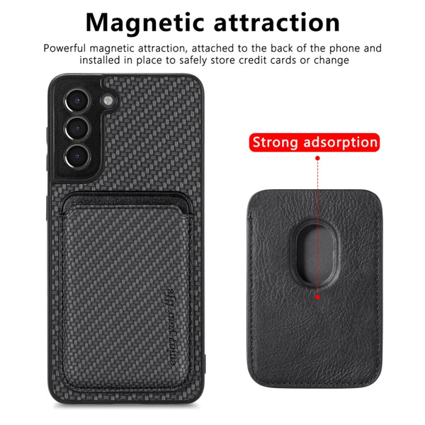 For Samsung Galaxy S21 5G Carbon Fiber Leather Card Magsafe Magnetic Phone Case(Black)