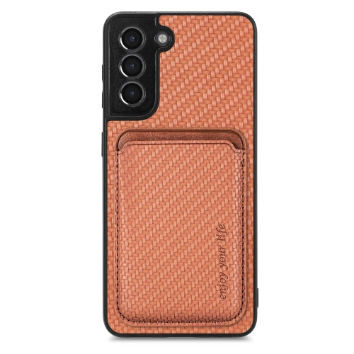 For Samsung Galaxy S21 5G Carbon Fiber Leather Card Magsafe Magnetic Phone Case(Brown)