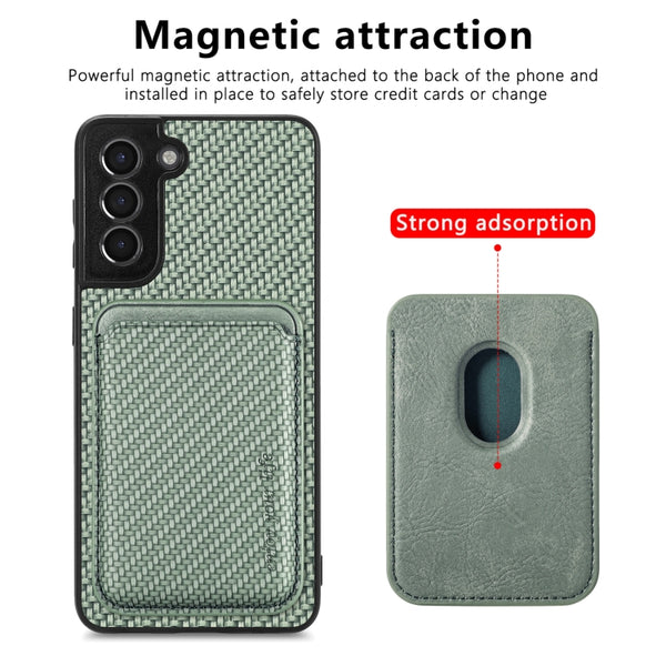 For Samsung Galaxy S21 5G Carbon Fiber Leather Card Magsafe Magnetic Phone Case(Green)