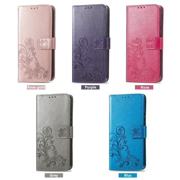 For Xiaomi 13 Lite Four-leaf Clasp Embossed Buckle Leather Phone Case(Gray)