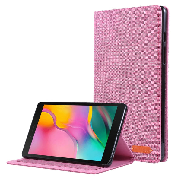 For Galaxy Tab A8.0 T290 T295 (2019) Cloth Teature Horizontal Flip PU Leather Case with...(Rose Red)