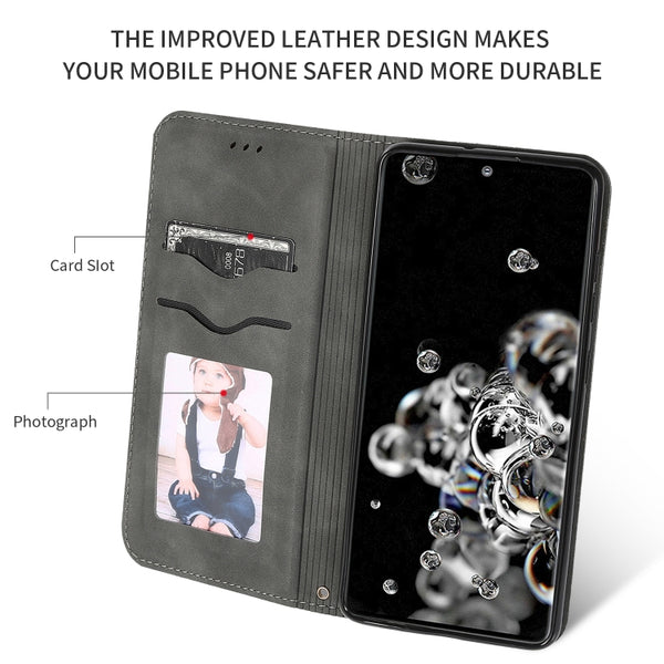 For Galaxy S20 Ultra Retro Skin Feel Business Magnetic Horizontal Flip Leather Case(Dark Grey)