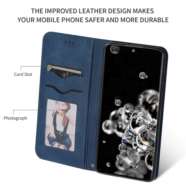 For Galaxy S20 Ultra Retro Skin Feel Business Magnetic Horizontal Flip Leather Case(Navy Blue)