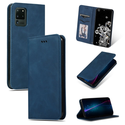 For Galaxy S20 Ultra Retro Skin Feel Business Magnetic Horizontal Flip Leather Case(Navy Blue)