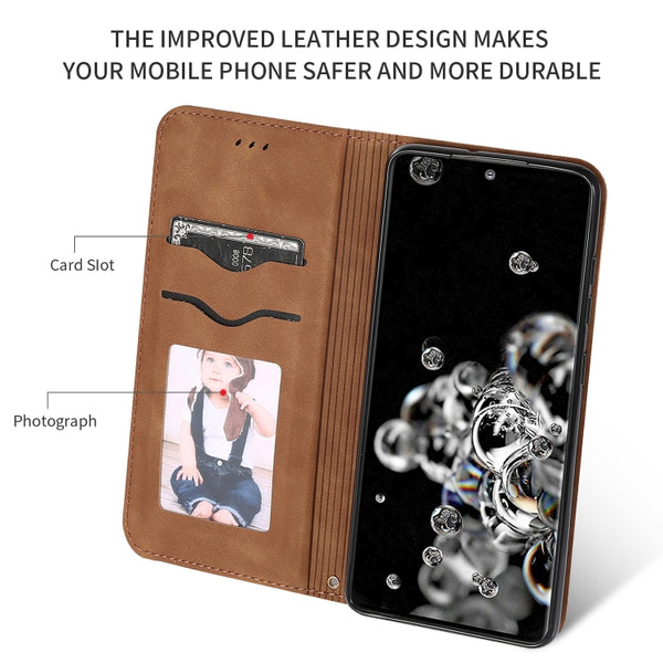 For Galaxy S20 Ultra Retro Skin Feel Business Magnetic Horizontal Flip Leather Case(Brown)