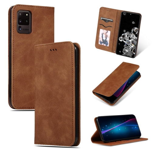 For Galaxy S20 Ultra Retro Skin Feel Business Magnetic Horizontal Flip Leather Case(Brown)