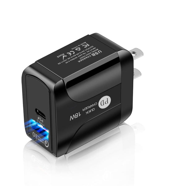 18W PD QC 3.0 Fast Charge Travel Charger Power Adapter With LED Indication Function(US Plug Black)