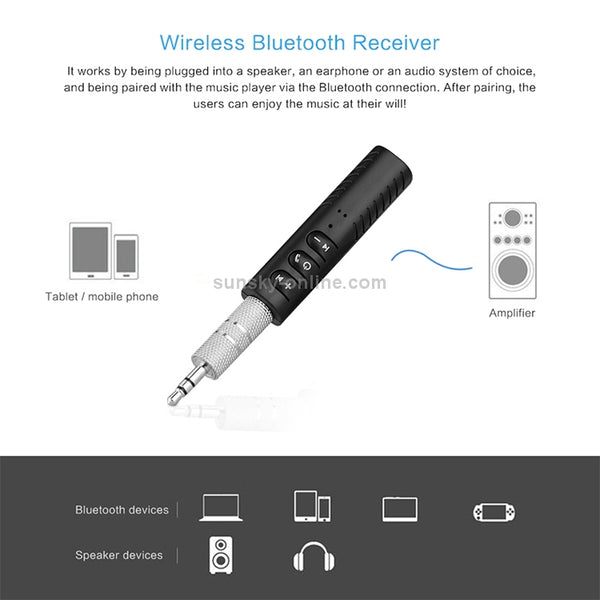 H-139 3.5mm Lavalier Bluetooth Audio Receiver with Metal Adapter(Black)