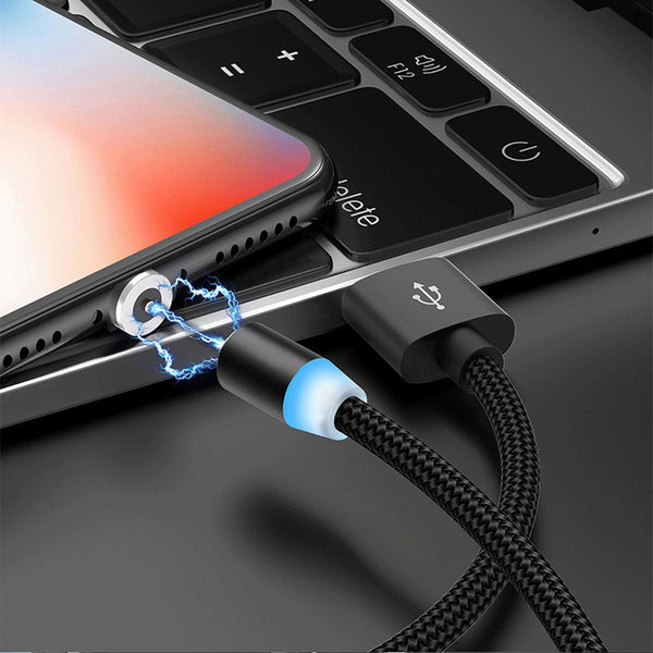 2 in 1 USB to Micro USB USB-C Type-C Magnetic Metal Connector Nylon Two-color Braided Magn...(Black)