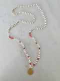 GOLD MANDALA PEARL + CORAL NECKLACE