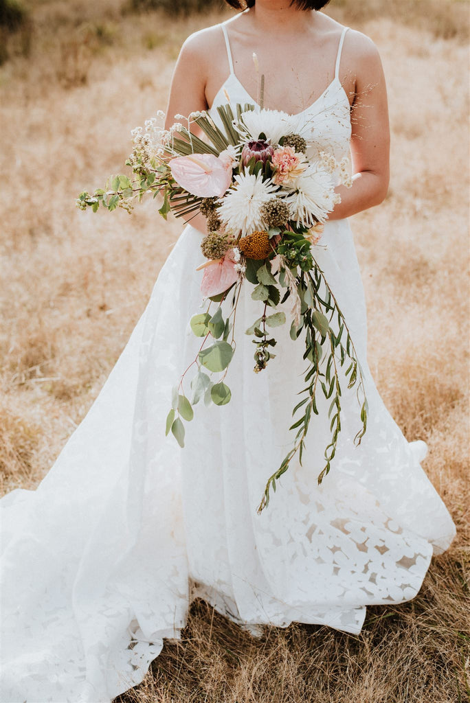 Vancouver wedding dresses, low back wedding dress, unique wedding gown, lightweight wedding dress, simple wedding dress, Canadian wedding designers