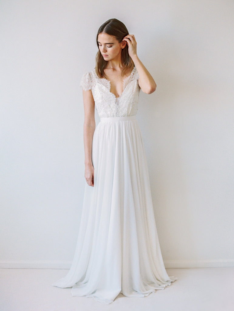 lace cap sleeve wedding gown