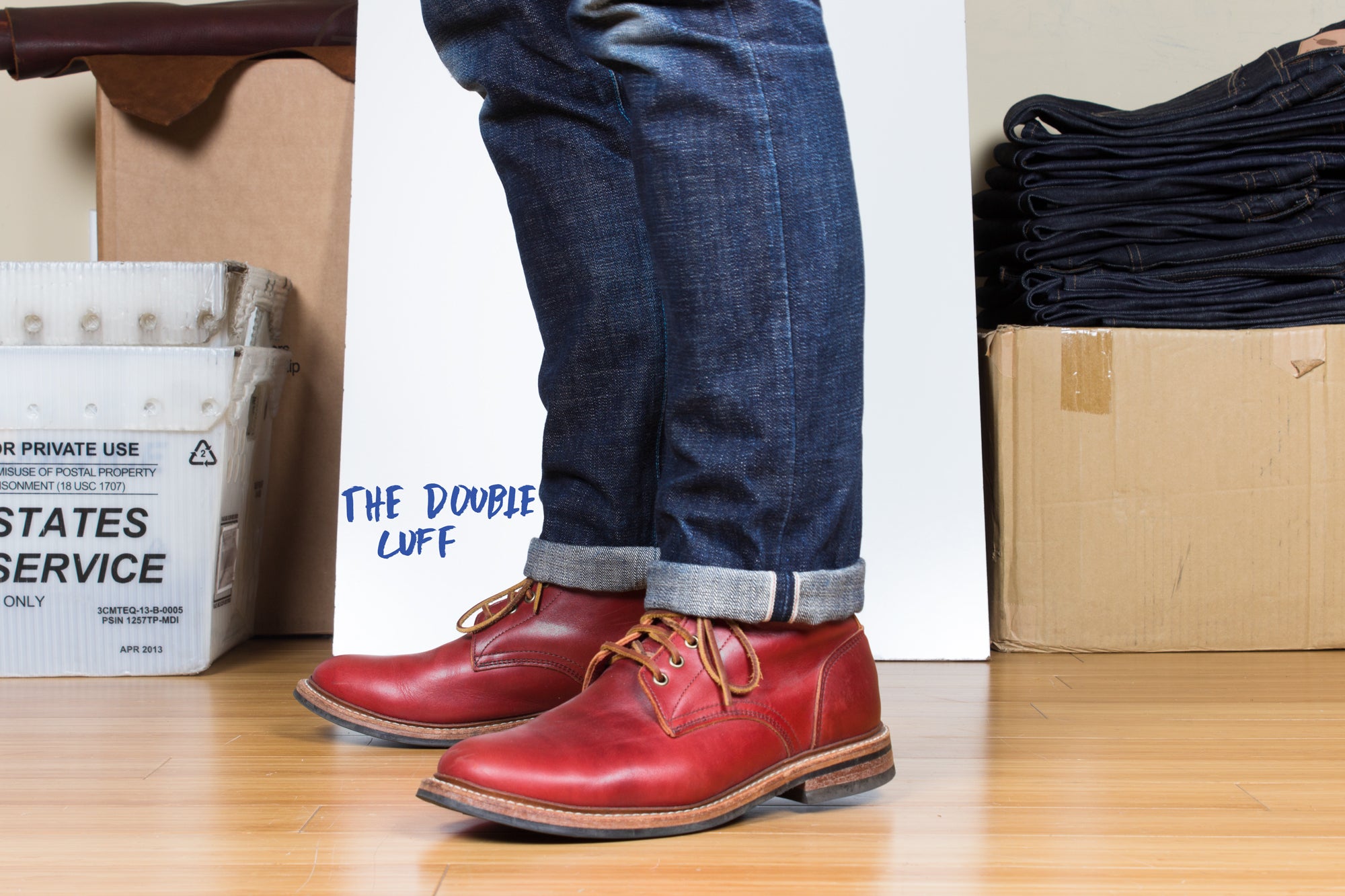 faded indigo raw selvedge denim with a double cuff