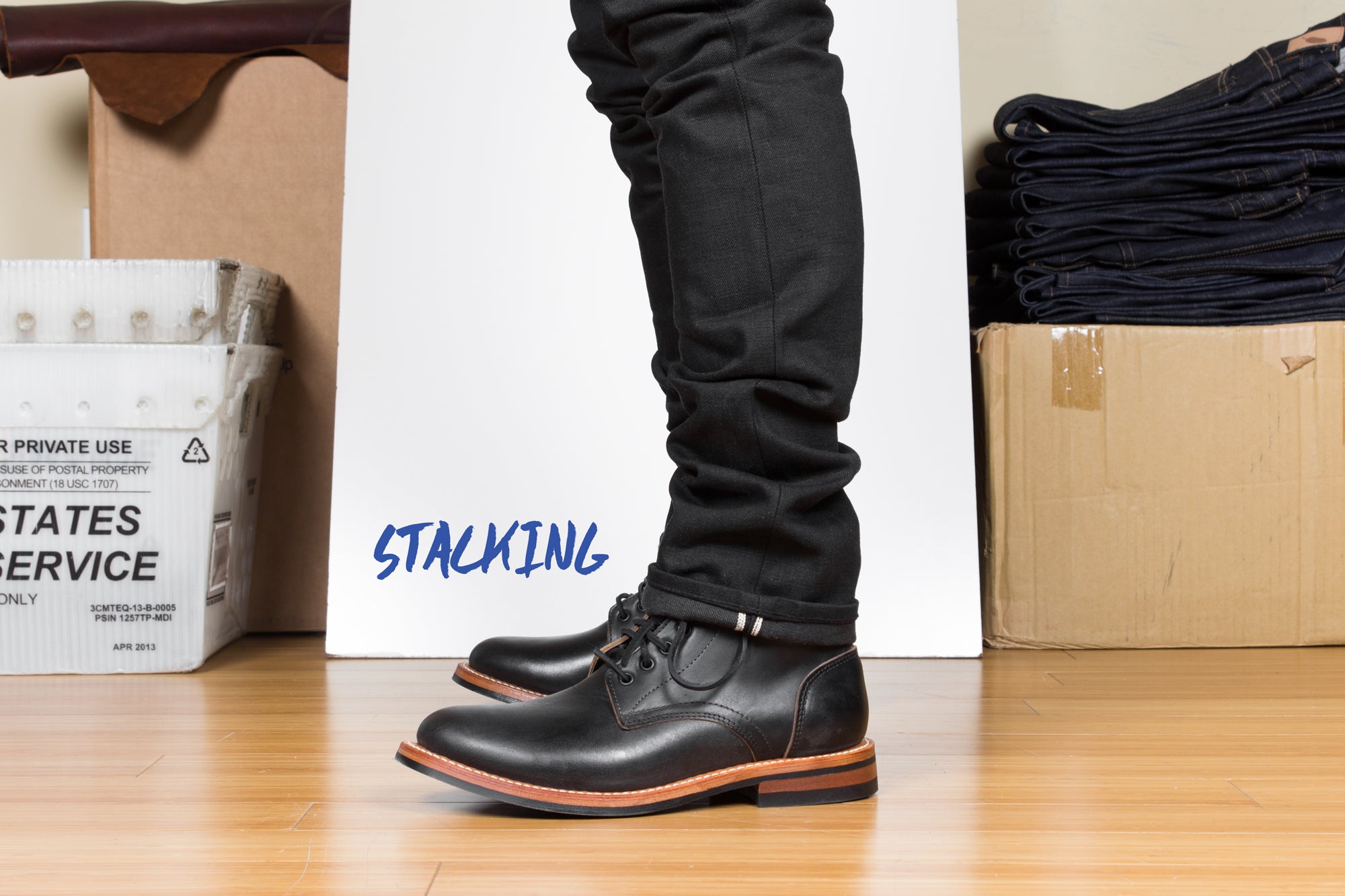 raw selvedge denim stacked no hem