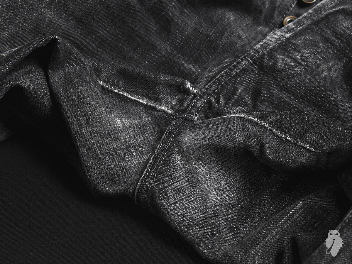 black denim crotch repair