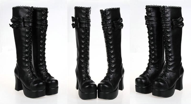 Lolita Gothic Punk Bow High Heel Boots 
