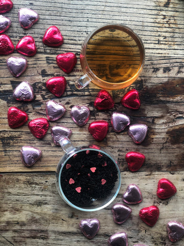 Chocolate hearts, loose leaf tea, Valentines Day 