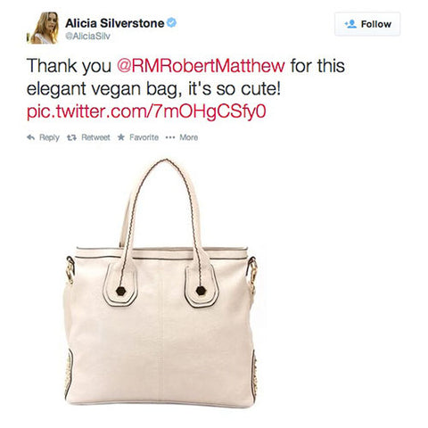 Read the latest twitter news and Alicia Silverstone news featuring Robert Matthew handbags and fashion accessories.