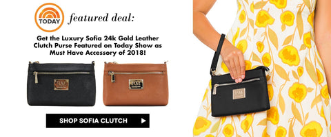 Robert Matthew 24k Gold Leather Sofia Clutch Purse was just featured on Today Show