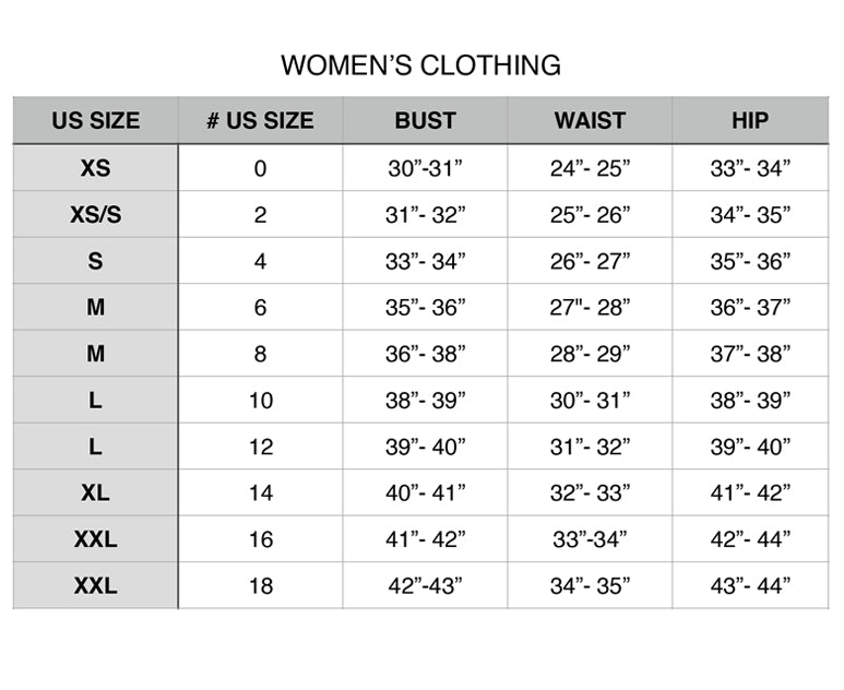 Us Women S Clothing Size Chart Measurements