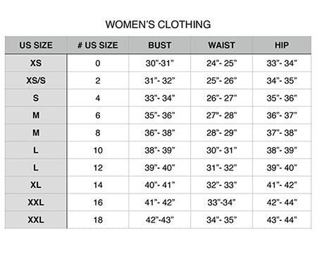 Vaux Vintage Women's Clothing Size Chart 