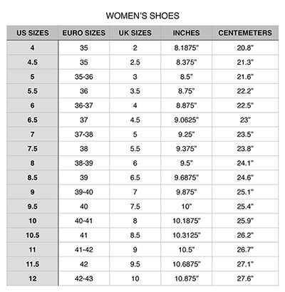 Vaux Vintage Shoe Size Chart 