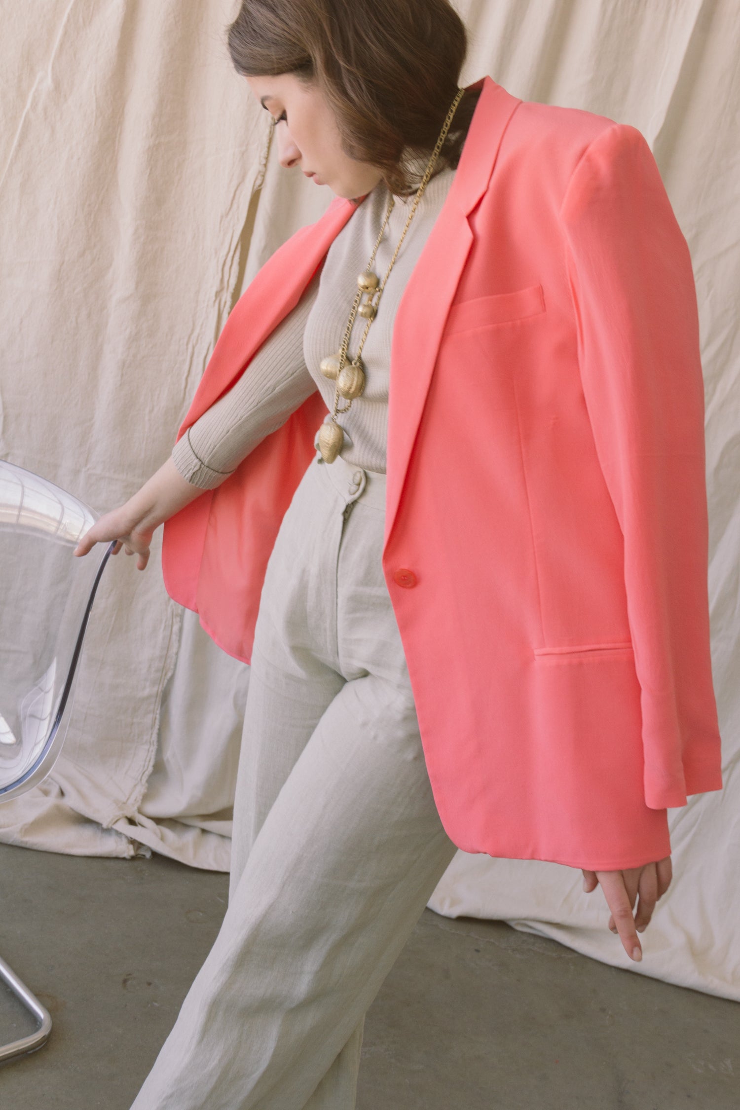 1980s Oversized Bubblegum Silk Blazer
