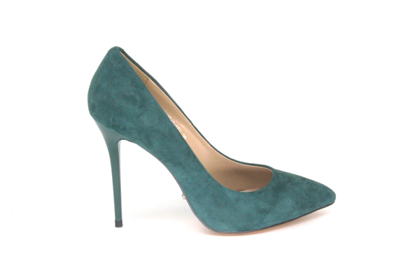 green suede heels