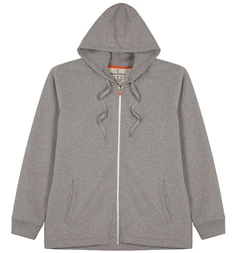 Mens premium grey marl hoodie in loop back cotton fleece | front detail | Xavier Athletica