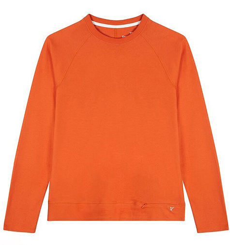 Mens long sleeve cotton T-shirt in Basketball Orange | front detail | Xavier Athletica