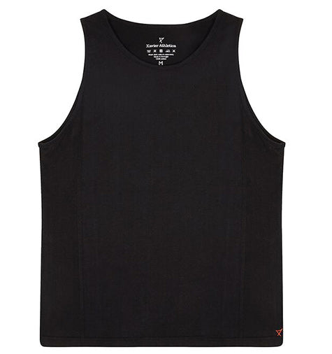 Mens Workout Vest in black carbon finish premium cotton | front detail | Xavier Athletica