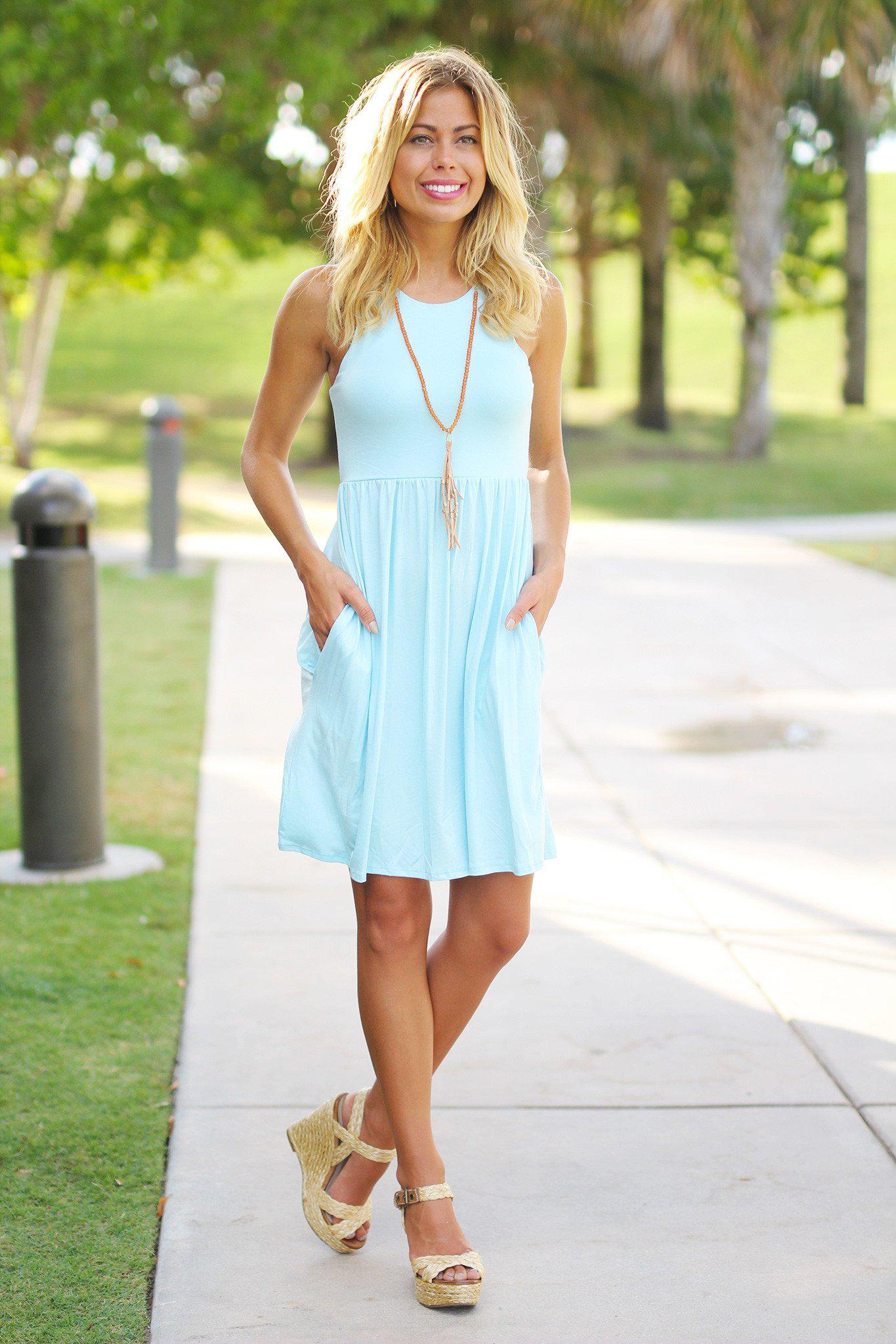 Baby Blue Short Dress with Pockets | Baby Blue Summer Dress – Saved by