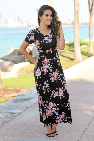 Black Floral Maxi Dress With Short Sleeves Maxi Dresses Saved By The Dress 9560