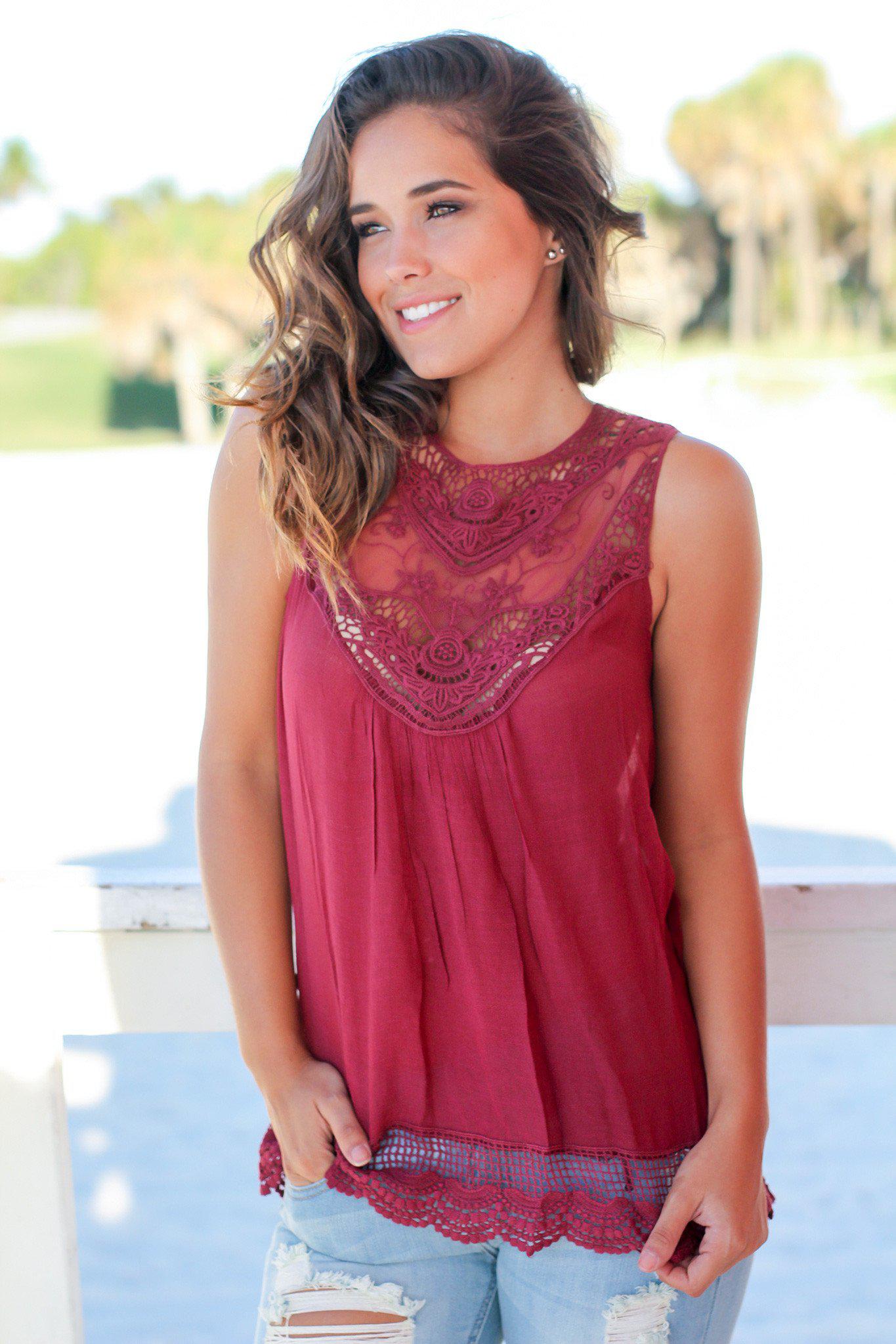 burgundy lace tank top