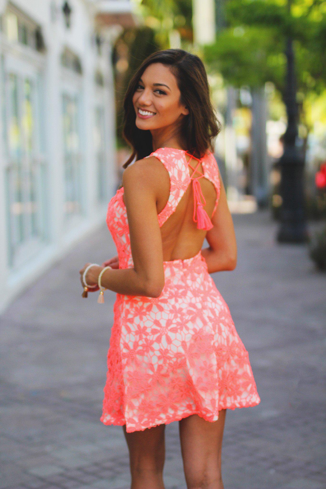 neon coral summer dress