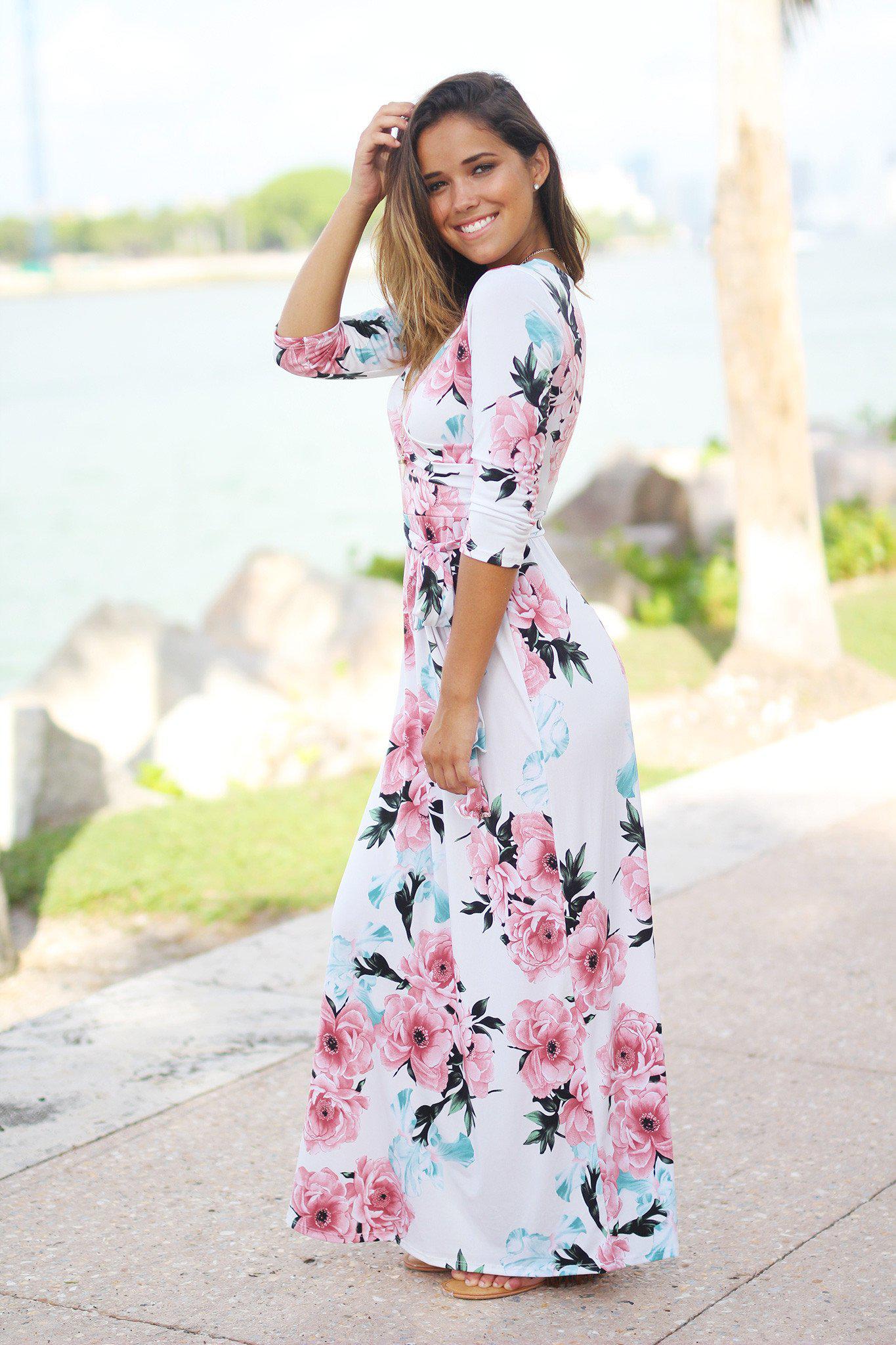 Ivory Floral Wrap Maxi Dress | Maxi Dresses – Saved by the Dress