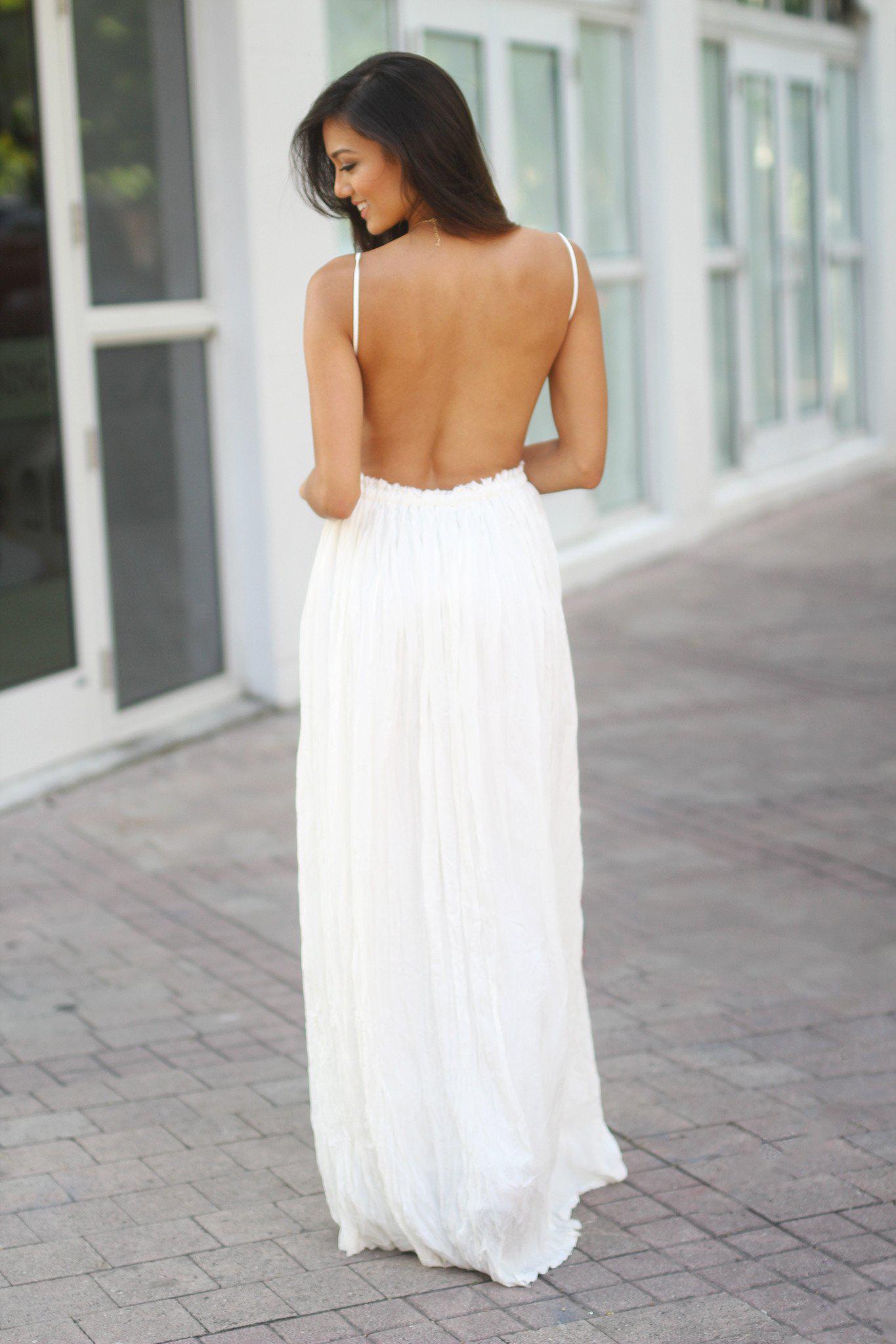 White Lace Maxi Dress With Open Back Prom Maxi Dress Saved By The Dress 