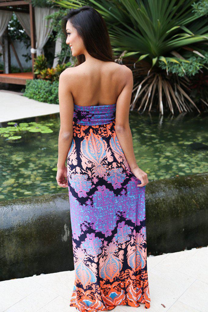 Multicolor Strapless Printed Maxi Dress Saved By The Dress 4445