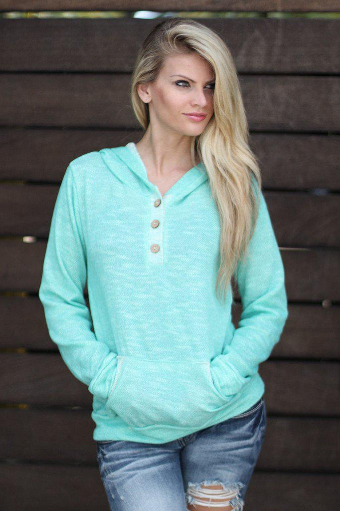 mint hoodie with buttons