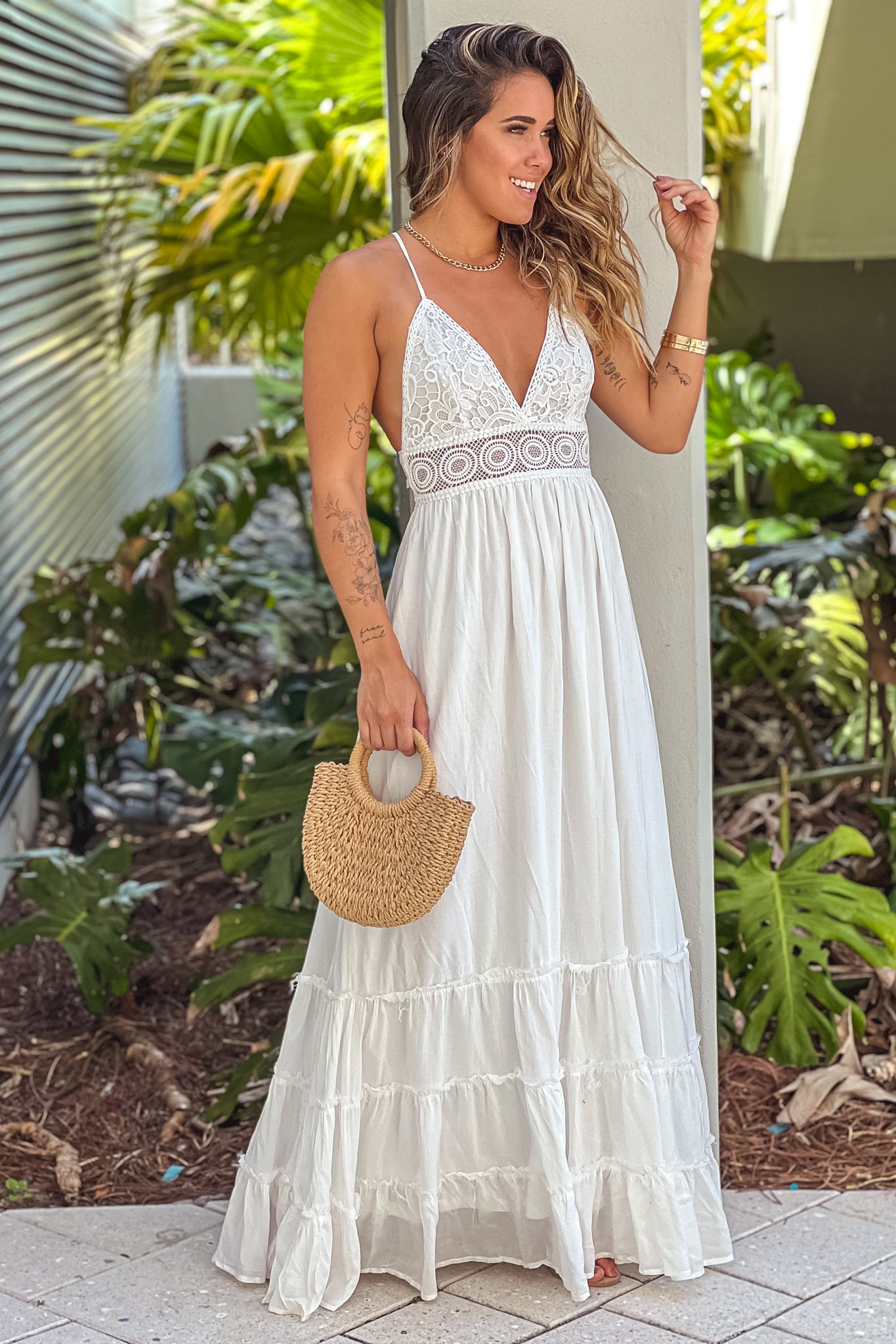 White Top Maxi Dress With Tie Back | Maxi Dresses – Saved by the