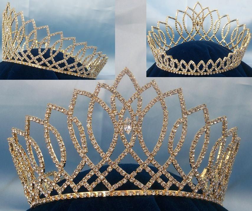 Beauty Pageant Rhinestone Miss Beauty Queen Full Gold Rhinestone Crown Crowndesigners 9569