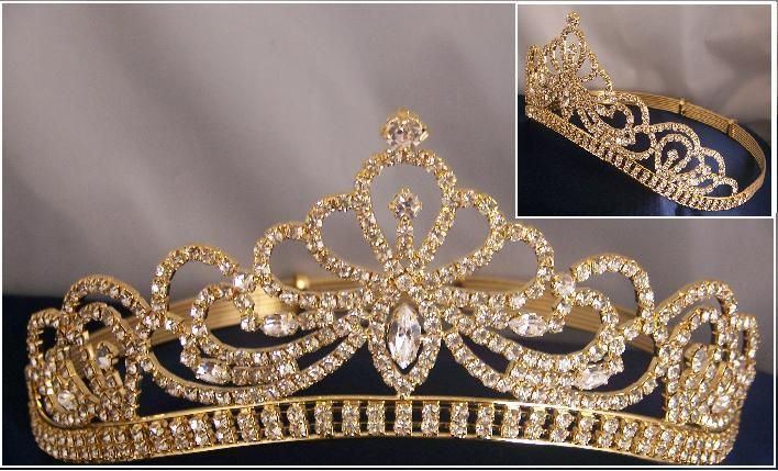 Miss Beauty Queen Pageant Rhinestone Gold Crown Tiara Crowndesigners 0004