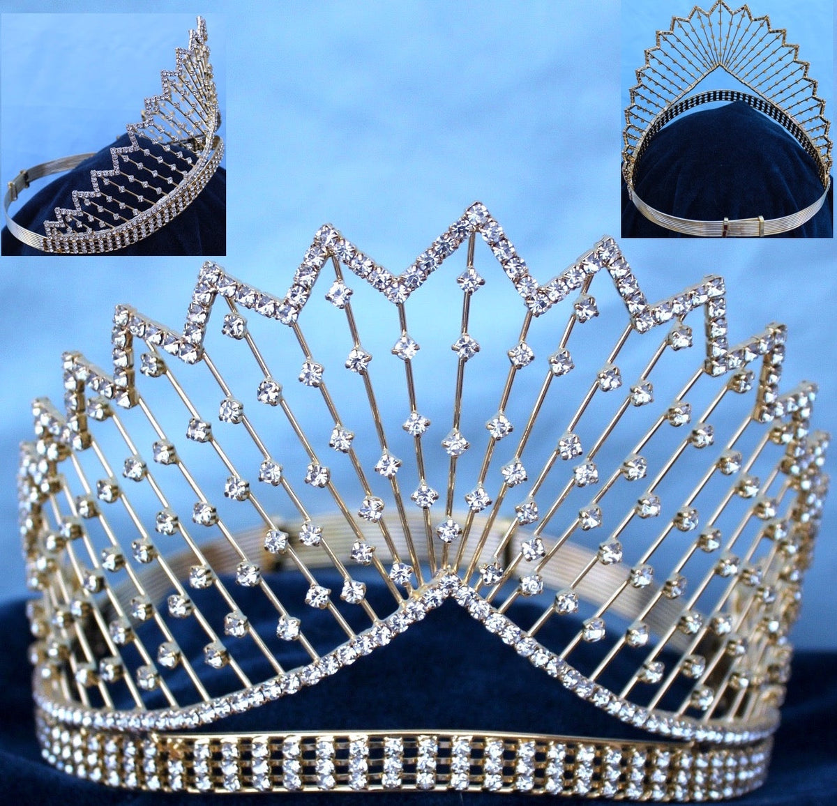 Miss Beauty Queen Rhinestone Crown Gold Starlight Tiara Crowndesigners