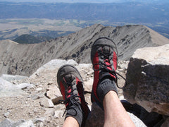 Hiking shoes with a roomy toe box made in America.