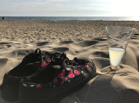 SOM Custom Shoes hearts and roses pattern on the beach